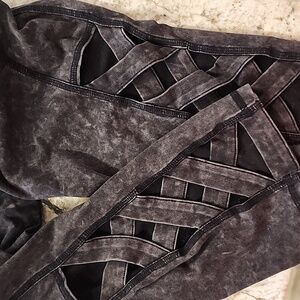 LIVI Active Lane Bryant space dyed grey capri with leg lattice detail